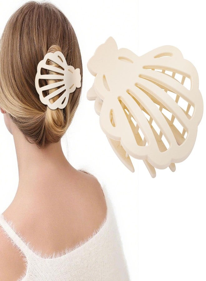 Didder Matte White Seashell Flat Hair Claw Clips for Women, Summer Mermaid Ocean Themed Beach Pool Party Flat Shell Hair Clip Claws Accessories - Image 1